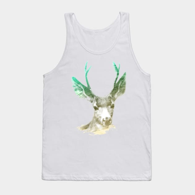 Deer Superimposed Watercolor Tank Top by deificusArt